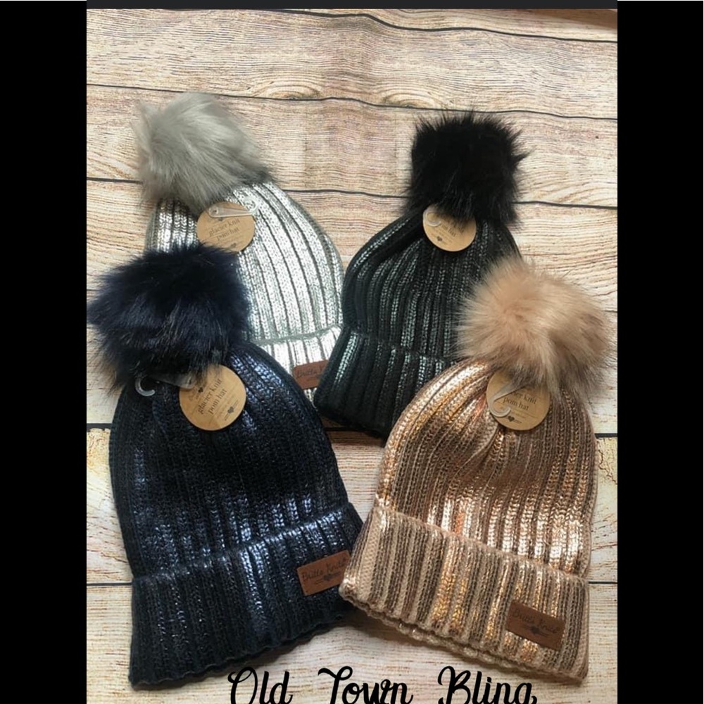Metallic Pom Beenies!!! These are everything!! ROSEGOLD, BLACK, NAVY, GREY…